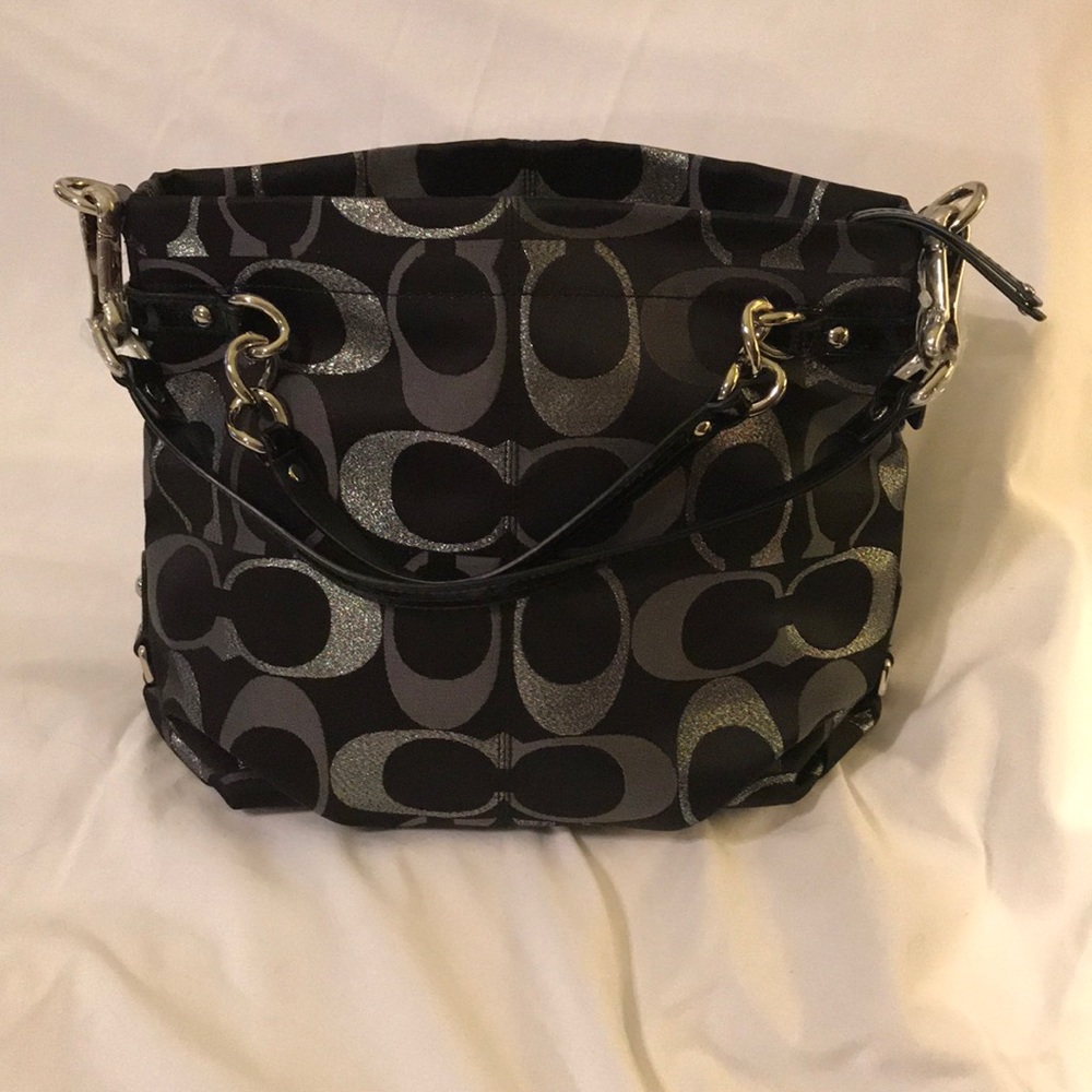 New Black Coach Signature Jacquard Shoulder Bag